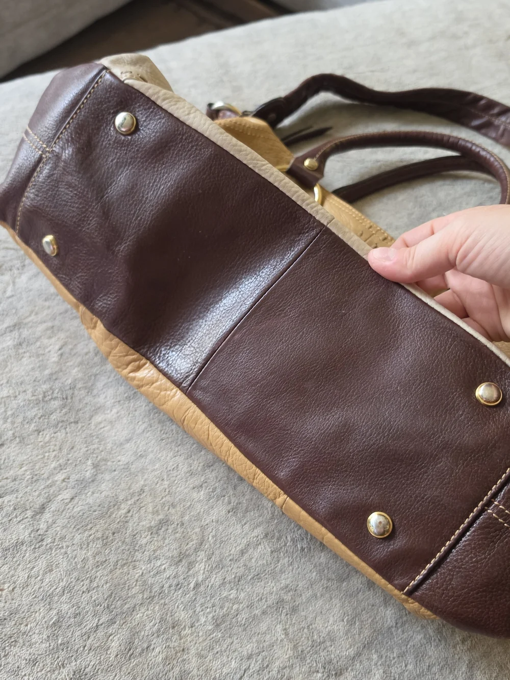 B. Makowsky Colorblock Leather Satchel cream, tan, brown Shoulder Bag